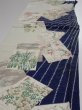 Photo3: 1W06z100  Japanese Kimono Silk  FABRIC Flowers Navy 68.1x14.4 (3)