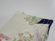 Photo4: 1W06z100  Japanese Kimono Silk  FABRIC Flowers Navy 68.1x14.4 (4)