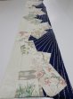 Photo6: 1W06z100  Japanese Kimono Silk  FABRIC Flowers Navy 68.1x14.4 (6)