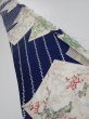 Photo1: 1W07z50  Japanese Kimono Silk  FABRIC Flowers Navy 59.8x7.3 (1)