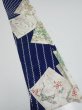 Photo2: 1W07z50  Japanese Kimono Silk  FABRIC Flowers Navy 59.8x7.3 (2)