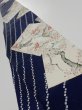 Photo1: 1W08z50  Japanese Kimono Silk  FABRIC Flowers Navy 60.2x7.3 (1)