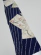 Photo2: 1W08z50  Japanese Kimono Silk  FABRIC Flowers Navy 60.2x7.3 (2)