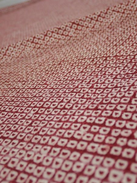 Photo1: 1W02z60  Japanese Kimono Silk  FABRIC Shibori Red-Brown 40.2x14.8 (1)