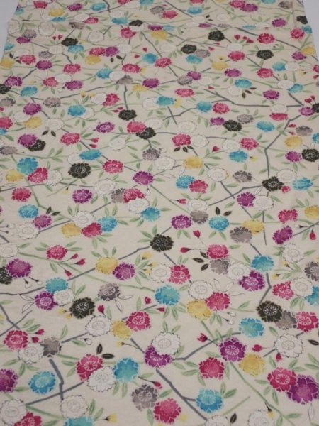 Photo1: 1W01z60  Japanese Kimono Silk  FABRIC Sakura Off-white 43.7x14.2 (1)