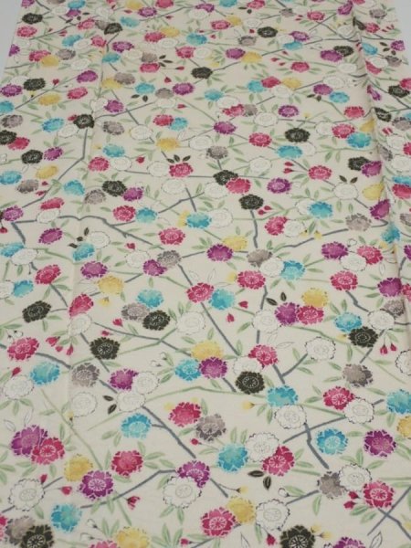 Photo1: 1W03z90  Japanese Kimono Silk  FABRIC Sakura Off-white 63.8x14.2 (1)