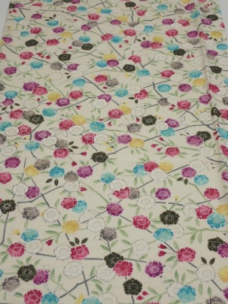 Photo1: 1W04z90  Japanese Kimono Silk  FABRIC Sakura Off-white 63.8x14.2 (1)