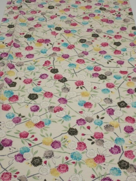 Photo1: 1W06z90  Japanese Kimono Silk  FABRIC Sakura Off-white 63.0x14.2 (1)