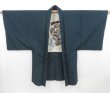 Photo4: 4719T11z660 Vintage Japanese Kimono Silk Men's HAORI Pine Dark cyan (4)