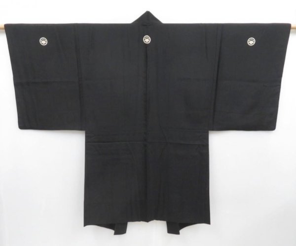 Photo1: 4719T12z360 Vintage Japanese Kimono Silk Men's See through HAORI  Black (1)