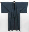 Photo6: 4719T14z960 Vintage Japanese Kimono Silk Men's  Plain Dark cyan (6)