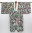 Photo6: 4721T02z490 Antique Japanese Kimono Silk JUBAN Flower Dull sea blue (6)