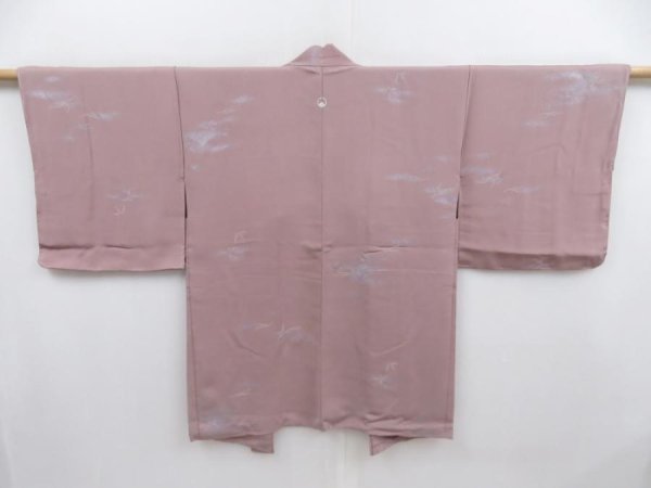 Photo1: 4721T05z590 Vintage Japanese Kimono Silk HAORI Bird Gray-Pink (1)