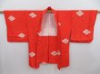 Photo5: 4721T12z530 Vintage Japanese Kimono Silk HAORI Flowers Tomato red (5)