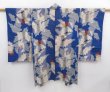 Photo1: 4722T02z630 Antique Japanese Kimono Jinken Long HAORI Flower Oriental blue (1)