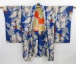 Photo7: 4722T02z630 Antique Japanese Kimono Jinken Long HAORI Flower Oriental blue (7)