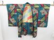 Photo7: 4722T03z540 Antique Japanese Kimono Silk MEISEN HAORI Tachibana Green-Blue (7)