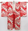 Photo3: 4722T05z560 Antique Japanese Kimono Jinken JUBAN Flying crane Dark red (3)