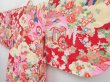 Photo2: 4722T06z340 Vintage Japanese Kimono Synthetic Girl's  Origami crane  Red (2)