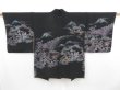 Photo2: 4722T08z620 Vintage Japanese Kimono Silk HAORI Scenery Black (2)