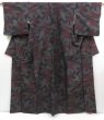 Photo1: 4722T10z880 Vintage Japanese Kimono Silk TSUMUGI Leaf Black (1)