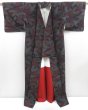 Photo8: 4722T10z880 Vintage Japanese Kimono Silk TSUMUGI Leaf Black (8)