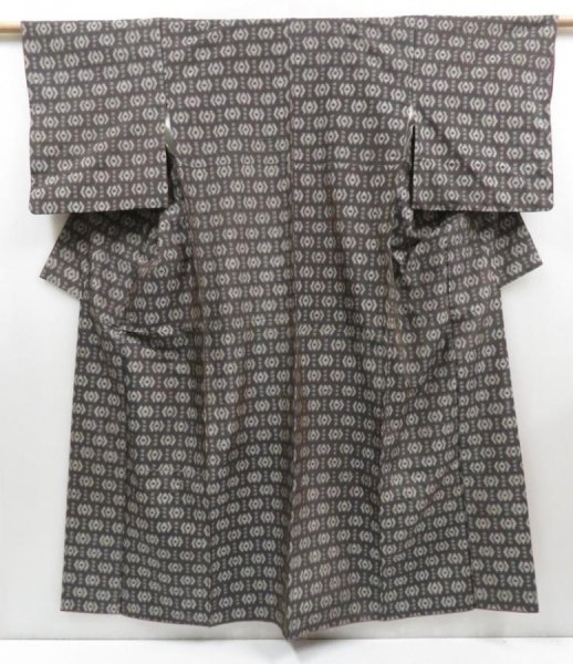 Photo1: 4722T11z680 Vintage Japanese Kimono Silk TSUMUGI  Brown-Gray (1)