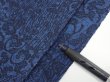 Photo6: 2C01z60  Japanese Kimono Silk  FABRIC Flowers Indigo blue 40.9x14.8 (6)