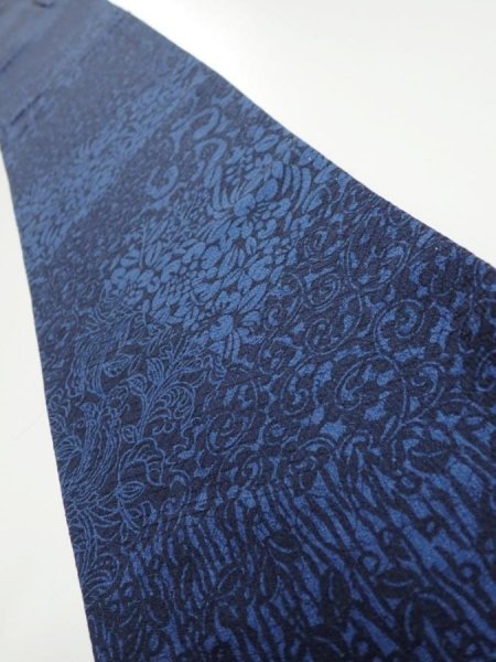 Photo1: 2C08z40  Japanese Kimono Silk  FABRIC Flowers Indigo blue 57.5x7.1 (1)