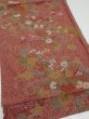 Photo2: 2C01z60  Japanese Kimono Silk  FABRIC Flowers Red-Brown 40.9x14.4 (2)