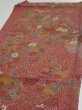 Photo3: 2C01z60  Japanese Kimono Silk  FABRIC Flowers Red-Brown 40.9x14.4 (3)