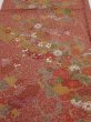 Photo1: 2C02z60  Japanese Kimono Silk  FABRIC Flowers Red-Brown 40.9x14.4 (1)