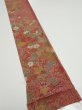 Photo2: 2C07z50  Japanese Kimono Silk  FABRIC Flowers Red-Brown 58.3x7.1 (2)