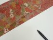 Photo7: 2C07z50  Japanese Kimono Silk  FABRIC Flowers Red-Brown 58.3x7.1 (7)