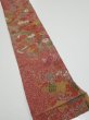 Photo2: 2C08z50  Japanese Kimono Silk  FABRIC Flowers Red-Brown 57.5x7.1 (2)