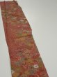 Photo3: 2C08z50  Japanese Kimono Silk  FABRIC Flowers Red-Brown 57.5x7.1 (3)