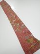 Photo5: 2C08z50  Japanese Kimono Silk  FABRIC Flowers Red-Brown 57.5x7.1 (5)