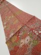 Photo1: 2C09z70  Japanese Kimono Silk  FABRIC Flowers Red-Brown 85.8x7.1 (1)