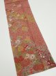 Photo2: 2C10z30  Japanese Kimono Silk  FABRIC Flowers Red-Brown 37.8x7.1 (2)