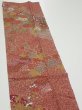 Photo3: 2C10z30  Japanese Kimono Silk  FABRIC Flowers Red-Brown 37.8x7.1 (3)