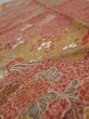 Photo4: 2C10z30  Japanese Kimono Silk  FABRIC Flowers Red-Brown 37.8x7.1 (4)