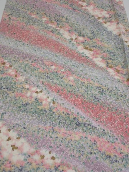 Photo1: 2F02z60  Japanese Kimono Silk  FABRIC Flowers Pink 41.7x15.0 (1)