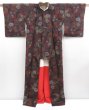 Photo8: 4803T03z890 Vintage Japanese Kimono Silk TSUMUGI Flowers Black (8)