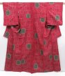 Photo1: 4803T04z800 Vintage Japanese Kimono Silk TSUMUGI Flower Dark red (1)