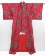 Photo8: 4803T04z800 Vintage Japanese Kimono Silk TSUMUGI Flower Dark red (8)