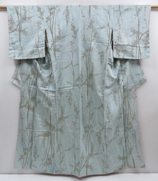 Photo1: 4803T05z970 Vintage Japanese Kimono Synthetic KOMON Trees Dull light blue (1)