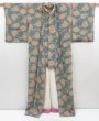 Photo8: 4803T10z930 Vintage Japanese Kimono Silk KOMON Flower Dull cyan (8)