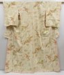 Photo1: 4804T11z990 Vintage Japanese Kimono Silk KOMON Flying crane Off-white (1)