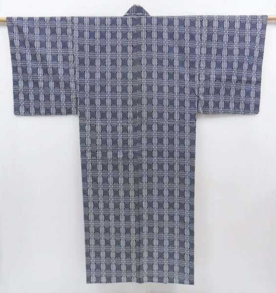 Photo1: 4804T01z460 Vintage Japanese Kimono Cotton Men's YUKATA  Dark navy (1)