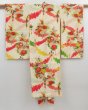 Photo1: 4805T03z420 Vintage Japanese Kimono Jinken Girl's  Flowers Sand beige (1)